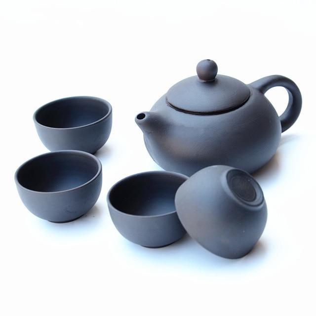 5pc Purple Clay Teapot Set With 4 Purple Clay Cups