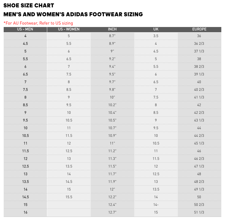 Adidas Shoe Size Chart – Soleavenue