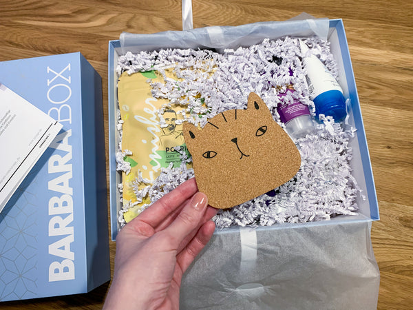 Barbara Box coffret cadeau chaton sous-verre en liège visage de chat mignon