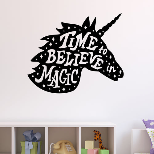 Magic Unicorn wall art decal for girls room // Believe in magic, unicorn  vinyl decal, girls room decal, unicorn wall art
