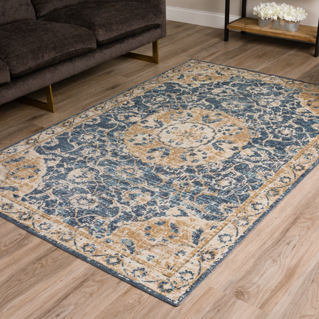 Addison Fairfax Traditional Area Rug - Bluebell 7'6 x 10', distressed rug, medallion rug, oriental rug, traditional rug, classic rug, machine made rug, area rug, indoor rug, rectangle rug