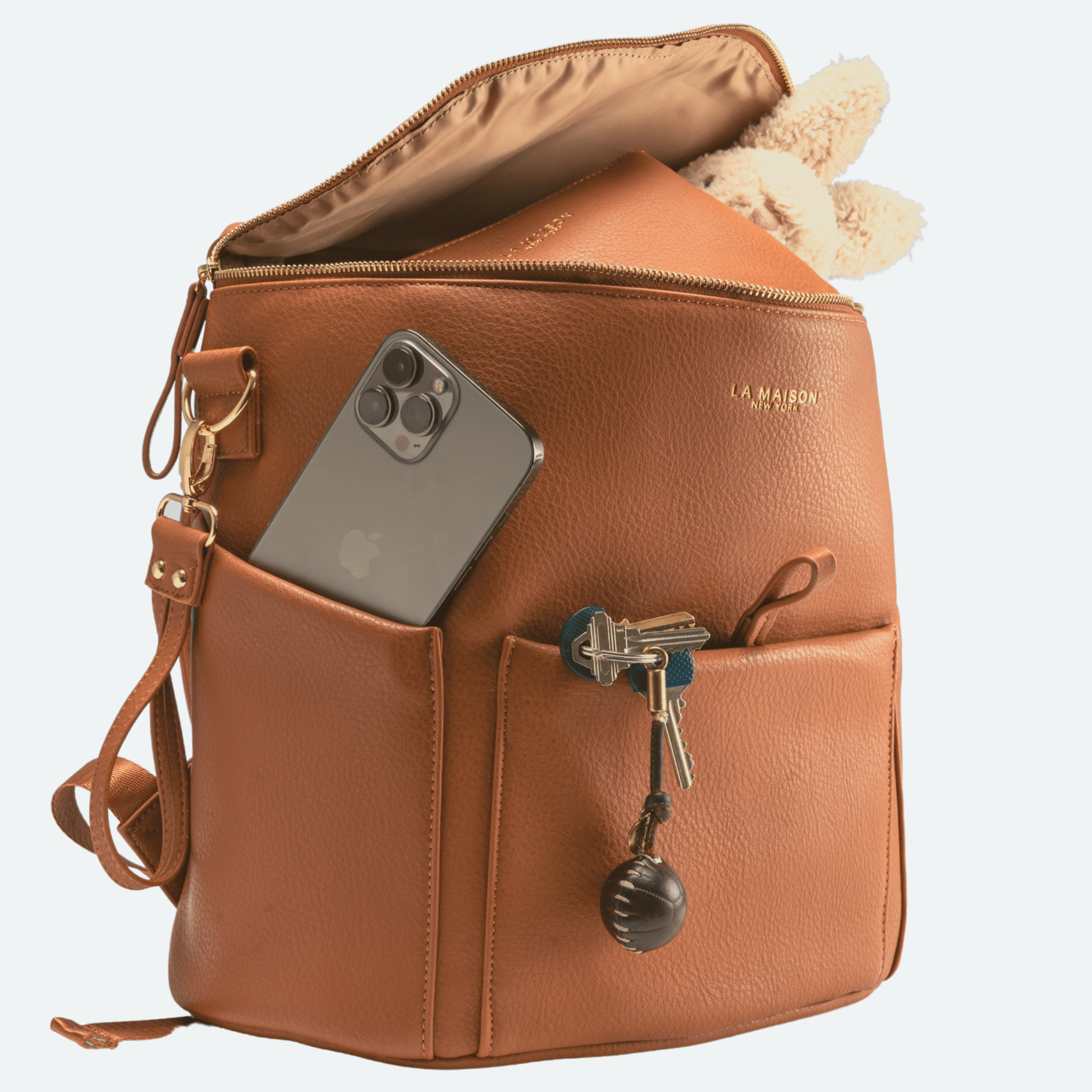 Camel Leather Convertible Backpack, Multifunctional Bag, Diaper