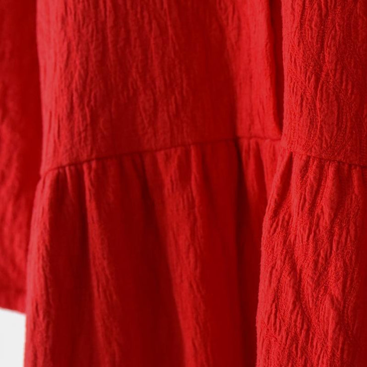 fall red linen dresses pleated design at wasit falttering cut – Omychic