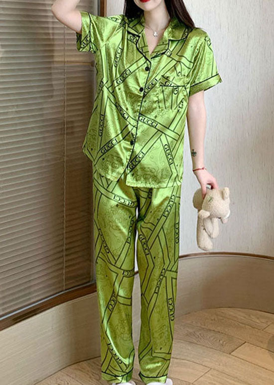 Chinese Style Green Chinese Button Side Open Ice Silk Pajamas Two Piec –  Omychic