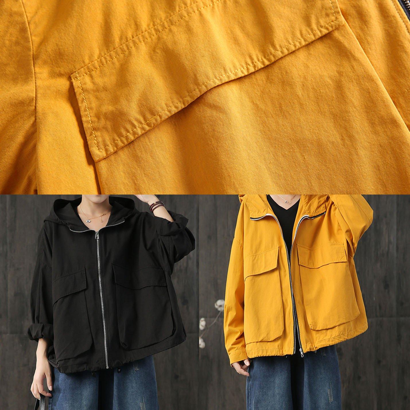 Loose hooded cotton Blouse Tutorials yellow tops fall - Omychic