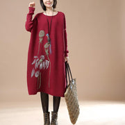 Red floral knitted sweaters plus size - Omychic