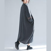 Simple dark gray cotton Robes Fine Work Outfits long o neck Dresses - Omychic