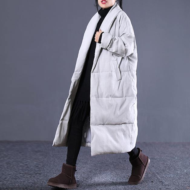 women light gray Winter Fashion plus size Turn-down down Collar cotton overcoat top quality pockets overcoat - Omychic