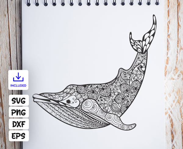 Zentangle Whale Shark SVG, Mandala Whale Shark SVG, Whale ...