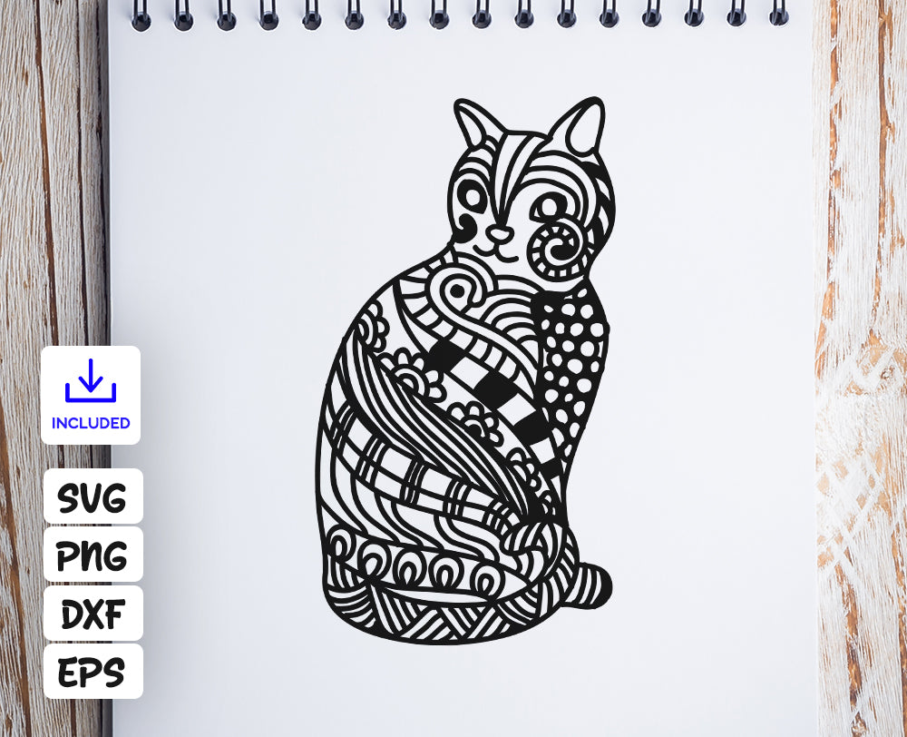 Download Cat and the Moon zentangle svg, Mandala Cat and the Moon ...