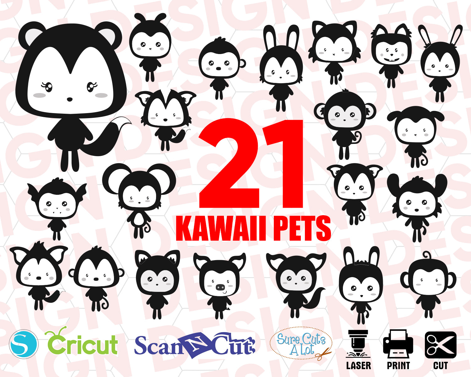 Kawaii pets svg, KAWAII PETS svg, kawaii clothing, kawaii silhouette