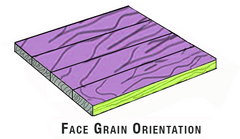 Face grain orientation of a piece of butcherblock.