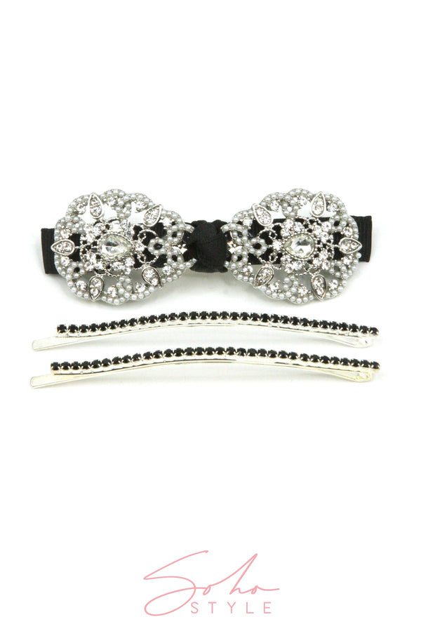 Crystal Statement Bobby Pin & CRYSTAL BOW BARRETTE Set Hair Accessorie Soho Style