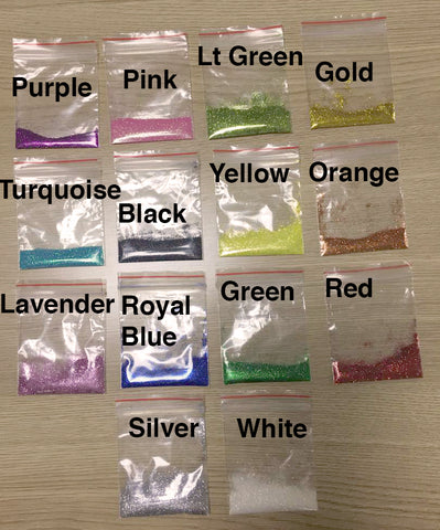 Baggies of glitter in various colors