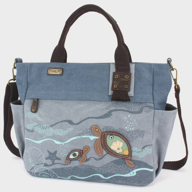 CHALA CANVAS PRINT POCKET TOTE - TURTLES