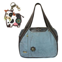 CHALA Bowling Bag Handbag Cow Purse Indigo Blue Animal Themed Shoulder Bag