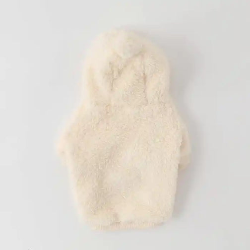 moncheri ivory pompom dog hoodie back side