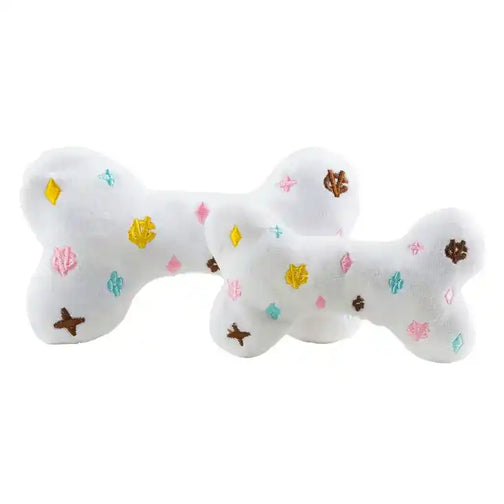 chewy vuiton white dog bone toy back side