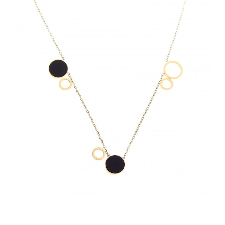 Roxie Surgical Steel Plated 14K Gold Necklace Black Rings - Roxie Cosmetics