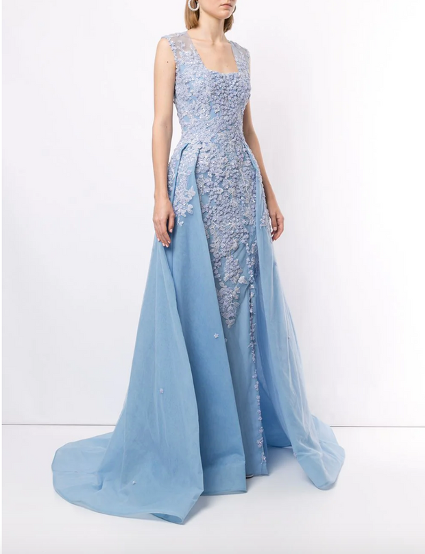 Saiid Kobeisy • Floral embroidered Light Blue Overskirt Gown – Powder ...