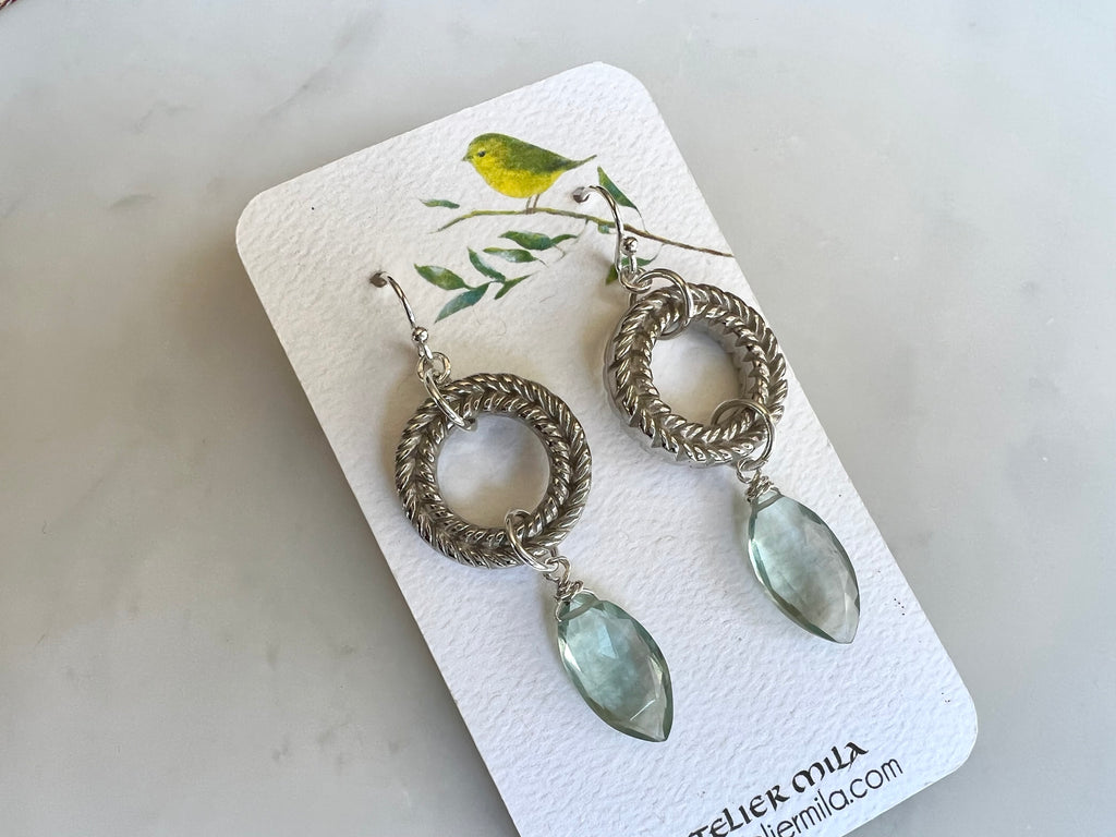 Aquamarine Roundel beads Earrings Sterling Silver 925