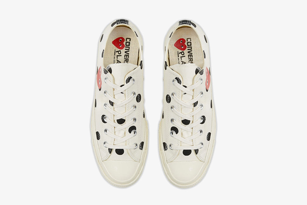 white converse with gold polka dots