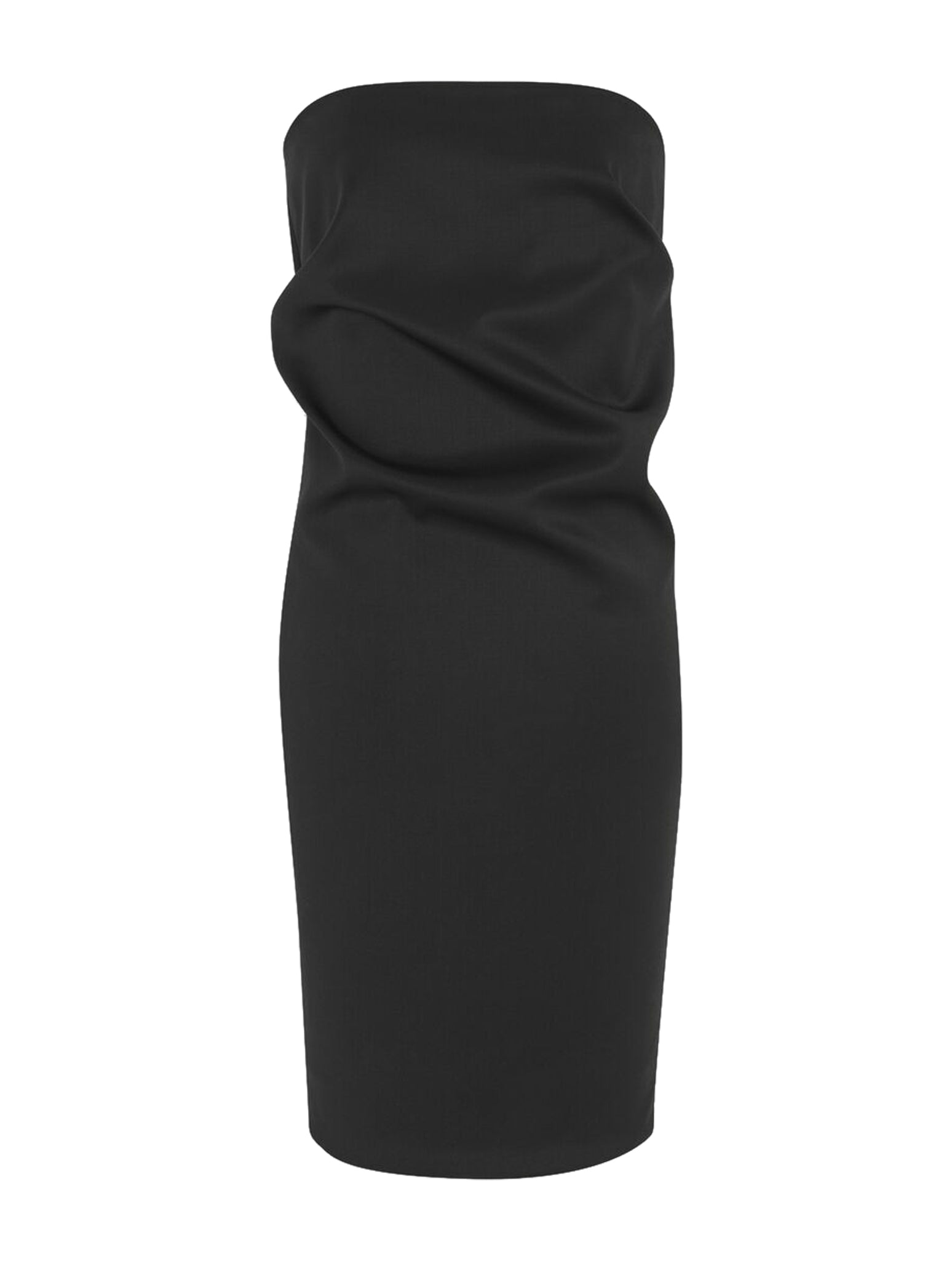 Shop Saint Laurent Pencil Bustier Dress In Stretch Wool Satin In Black