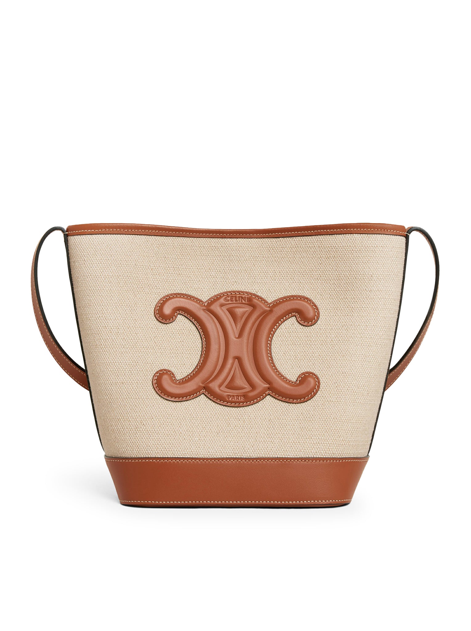 Celine Small Cuir Triomphe Bucket Bag In Fabric And Calf Leather In Neutral