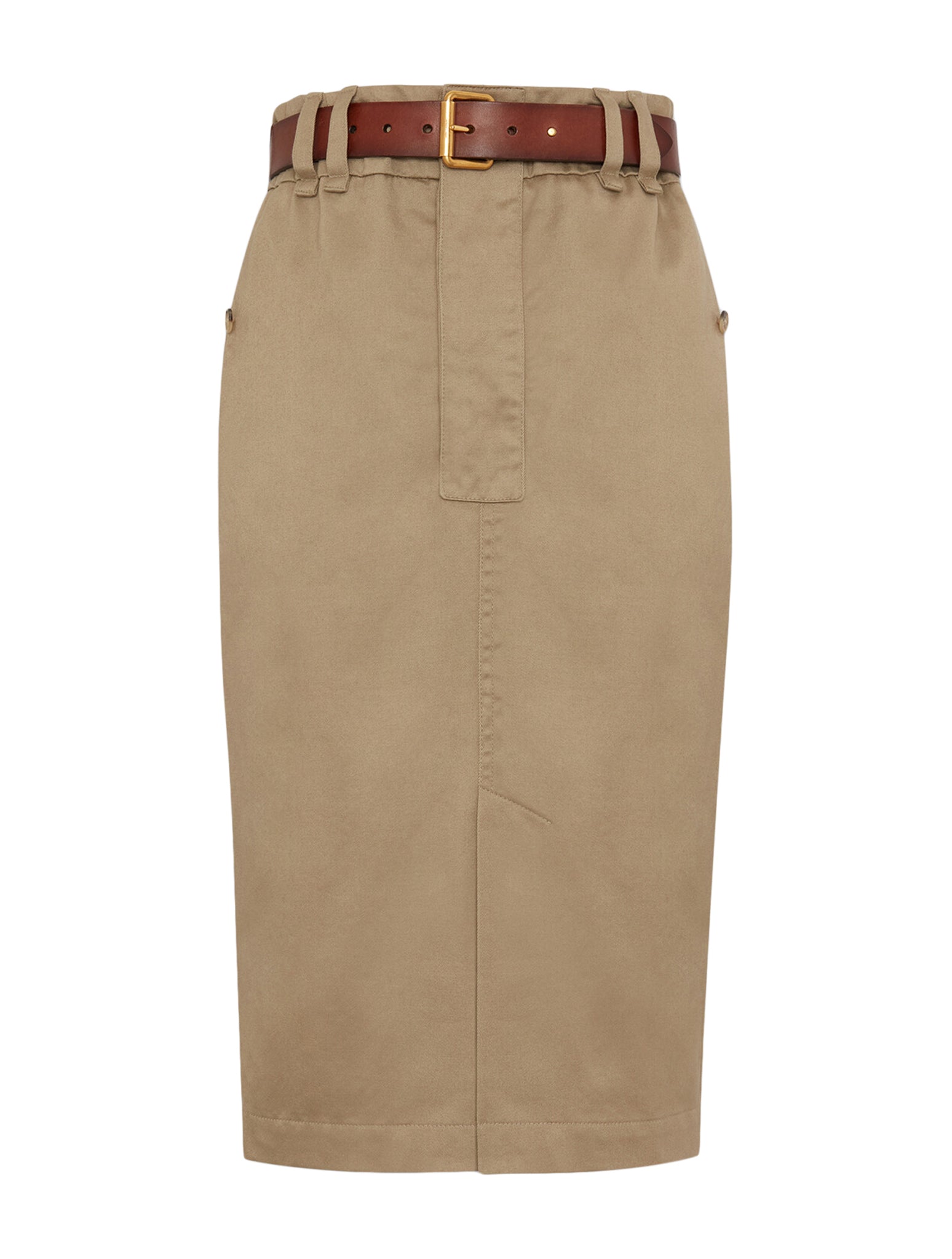 Saint Laurent Pencil Skirt In Cotton Gabardine In Brown