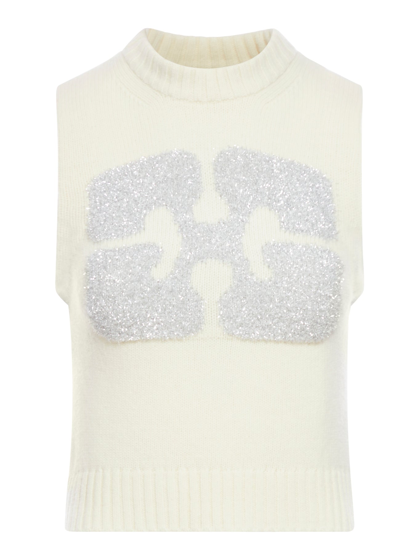 Ganni White Graphic Wool Mix Vest