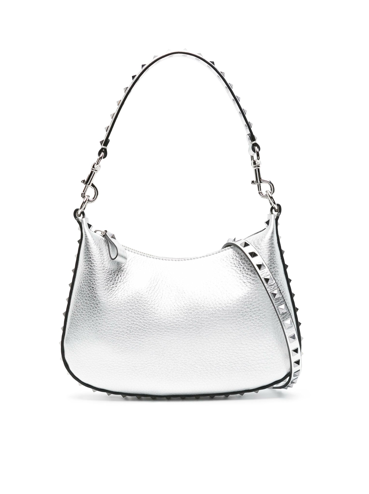 Shop Valentino Rockstud Mini Hobo Bag In Grained Leather In Metallic