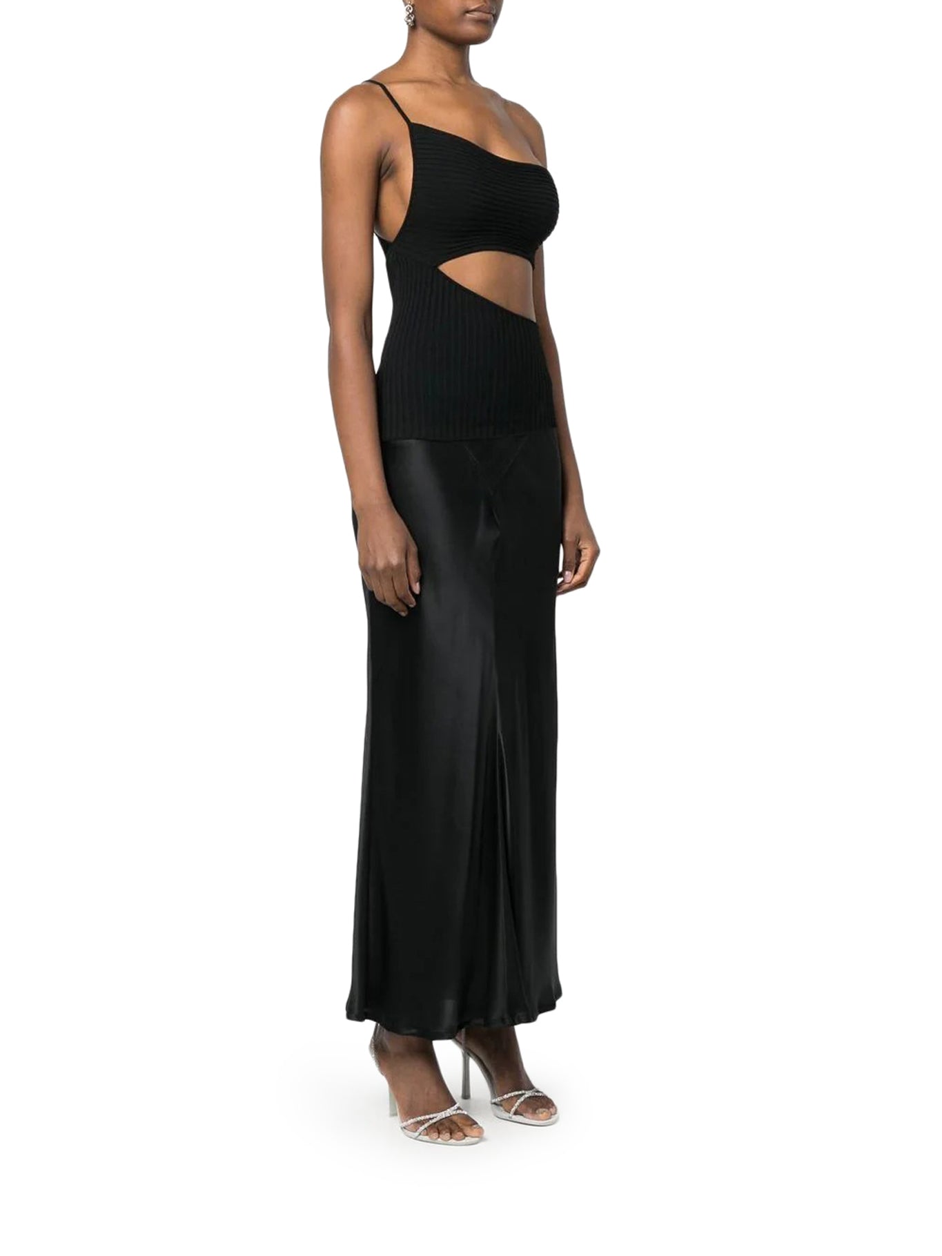 Adamo Asymmetric Ribbed Cut-out Top In Black