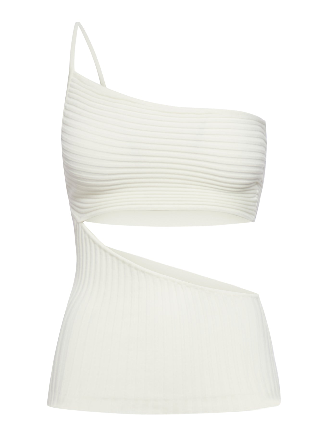 Adamo Ribbed Knit Mono Shoulder Top Cut Out In White