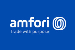 Amfori logo: white text on blue background.