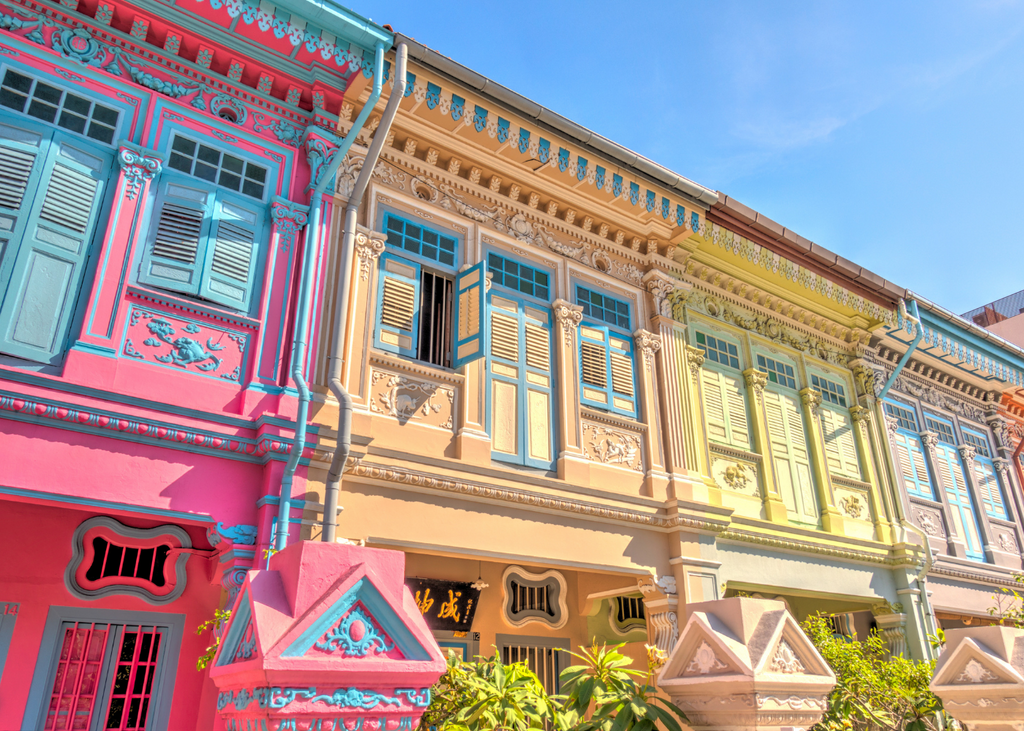 The colourful houses on East Coast Road in Singapore which inspired Gen Woo’s Spring fashion collection.