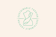 Green mirrored text stating 'Sustainable Fashion' with an outlined Tailormaid adorned with leaves at the centre.