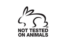 Black text stating 'not tested on animals' underneath the black outline of a rabbit.