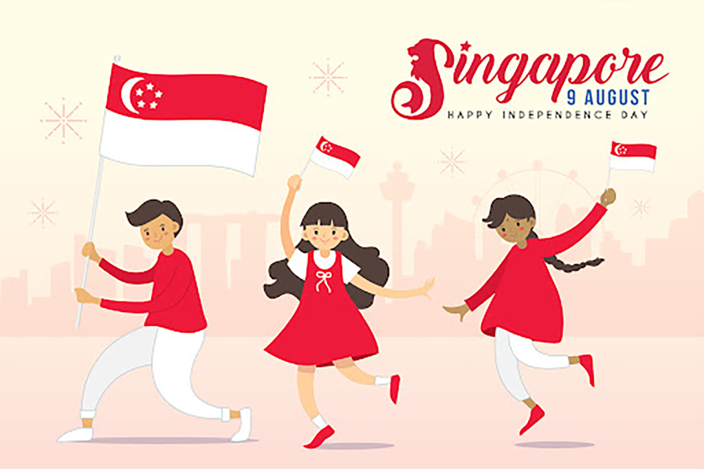 Singapore National Day 2023 cartoon celebration graphic.