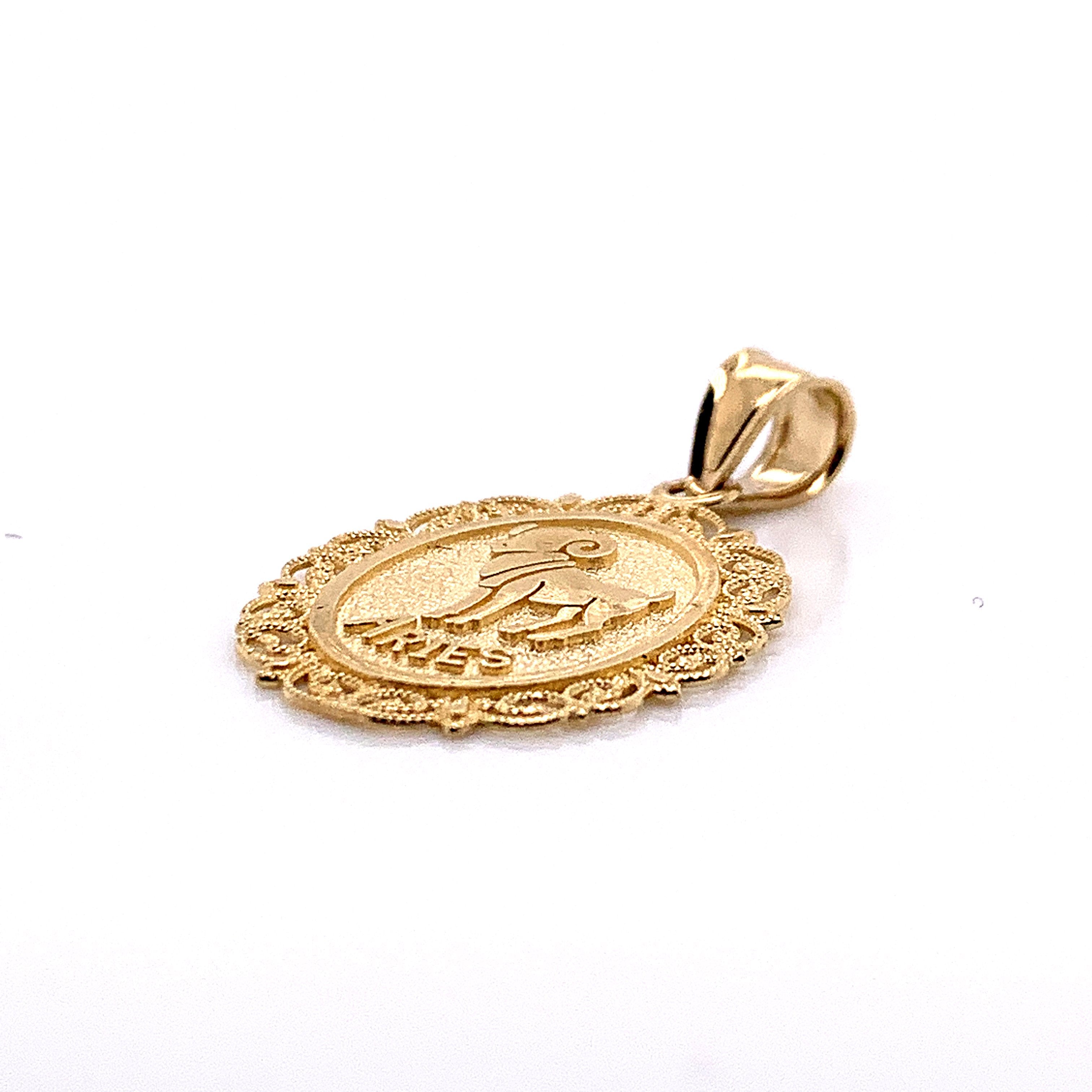 10K Yellow Gold Oval Aries Pendant - White Carat - USA & Canada