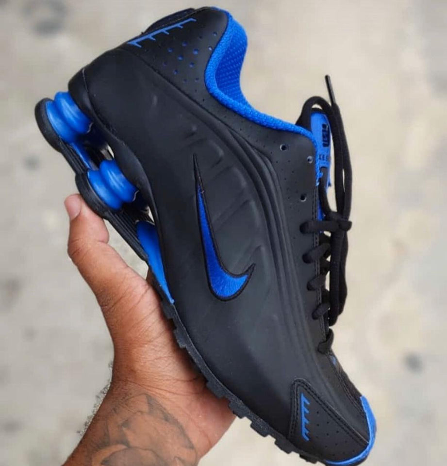 nike shox r4 azul e branco