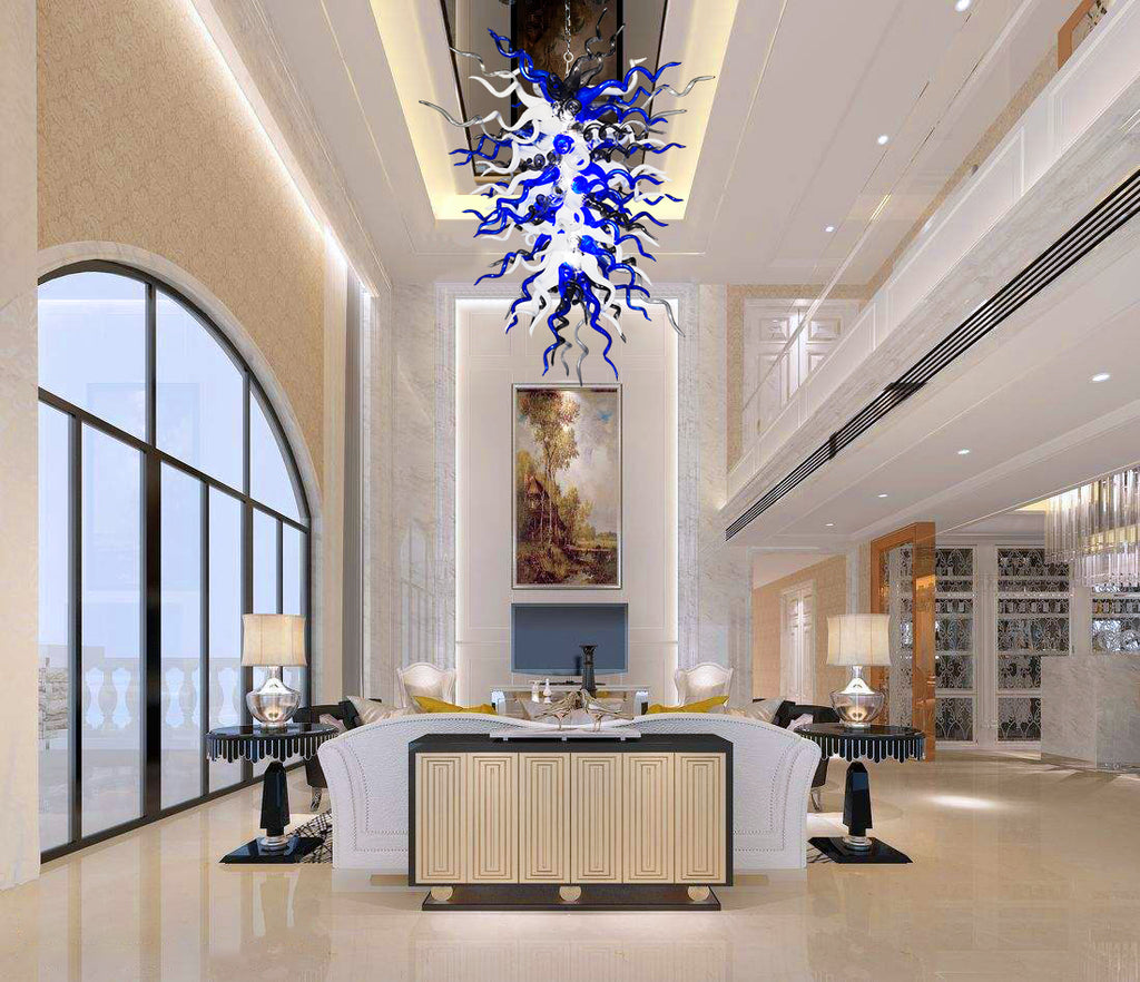Blown Glass Chandelier Blue And Black And White Chihuly Style