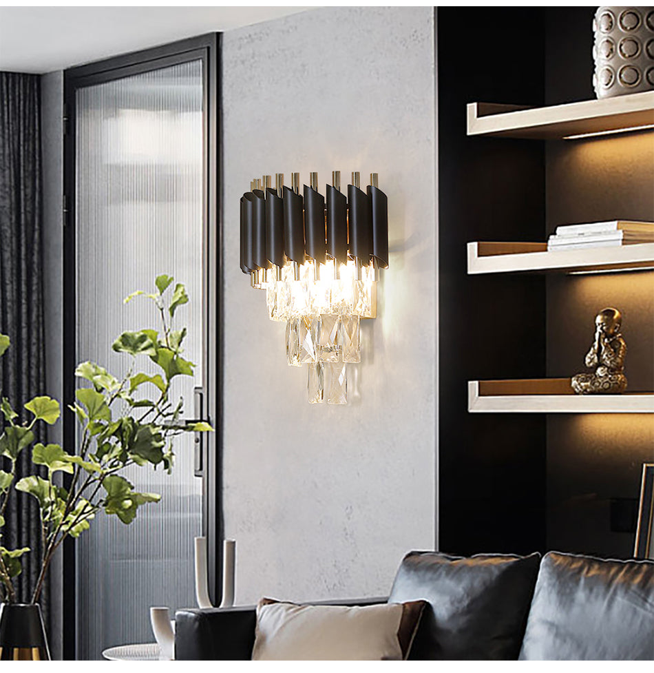 Modern Black Gold Metal LED Crystal Wall Lights fixture