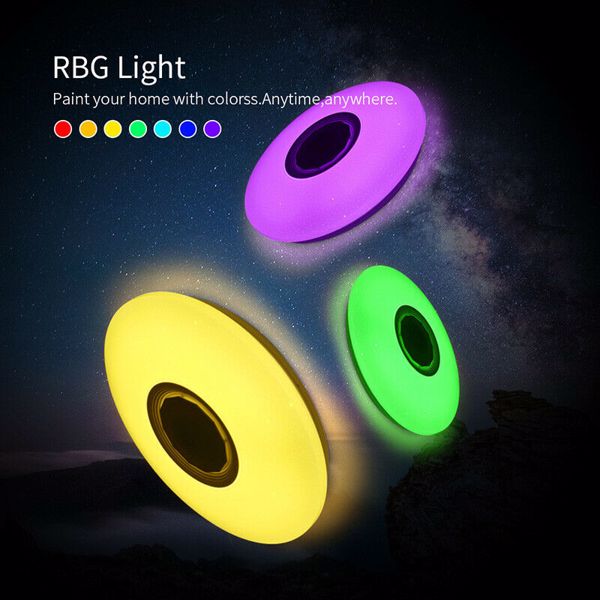 LED Ceiling Light Music RGB bluetooth Speaker Lamp Dimmable W/Smart Remote