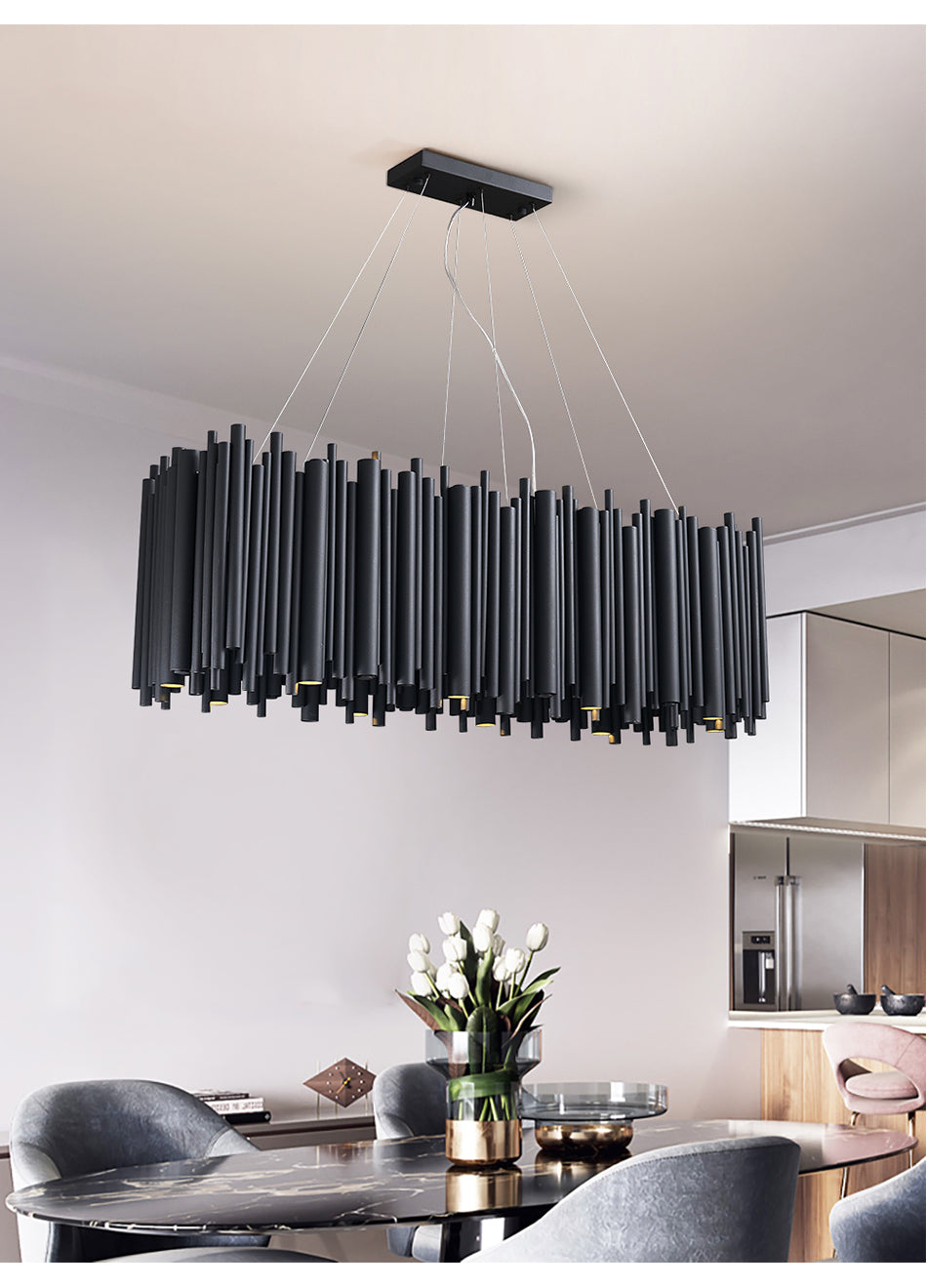 Modern Chandelier Black Stainless Steel Lighting Furniture
