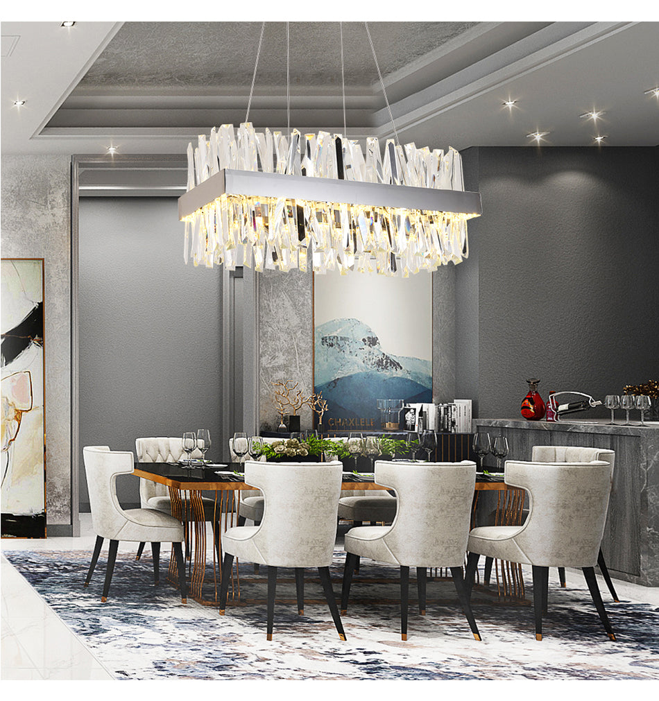 Modern Chandelier Clear Crystal Stainless Steel Hanging Lighting Fixture