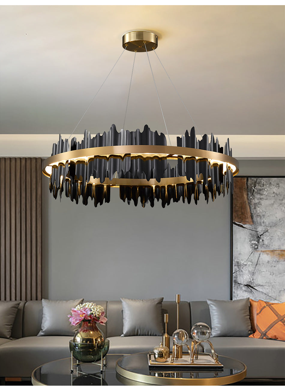 Modern Chandelier Matte Gold Or Copper Ring Lampshade LED Strip Hanging Lamps