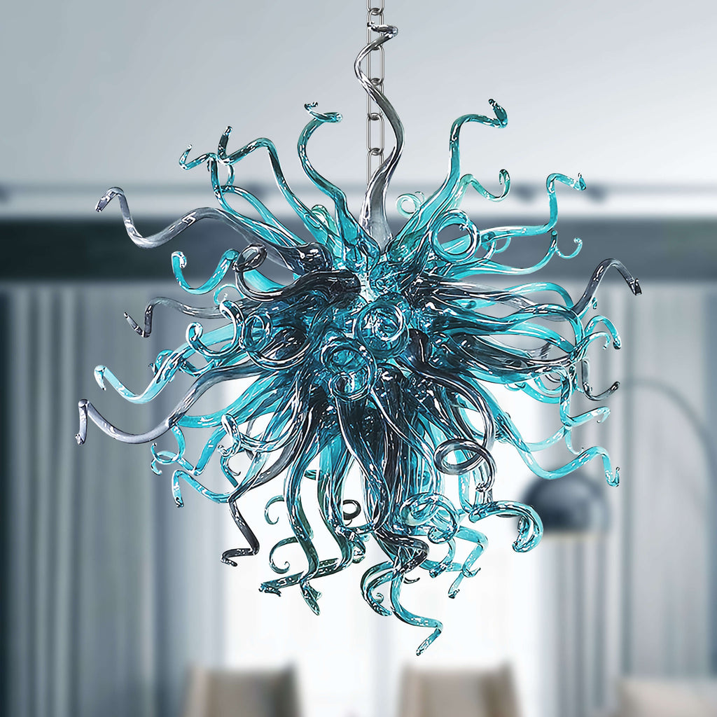 Blown Glass Chandeliers Chihuly Style Navy Blue Pendant Lighting