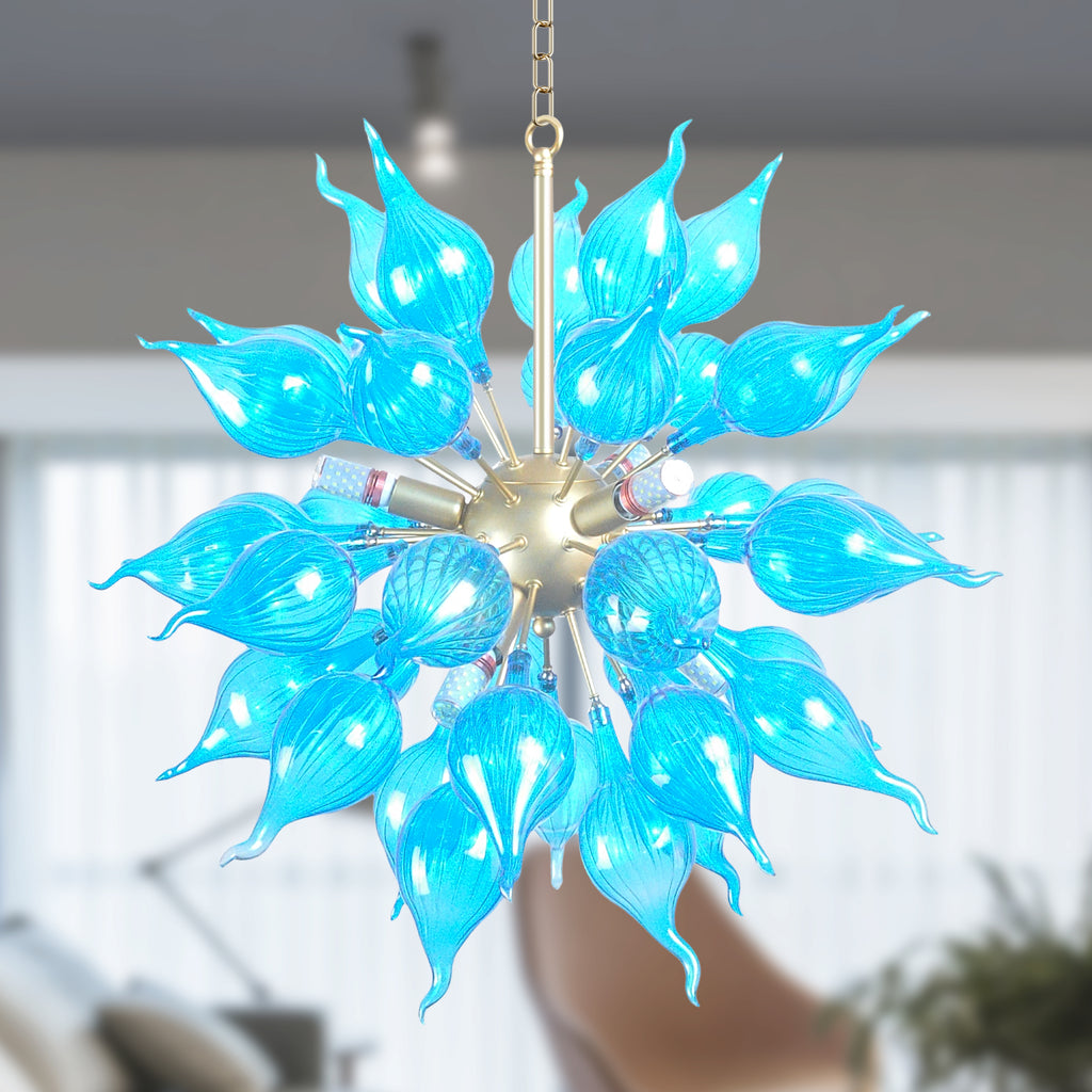 Sputnik Style Blown Glass Chandelier LED Blue Pendant Light