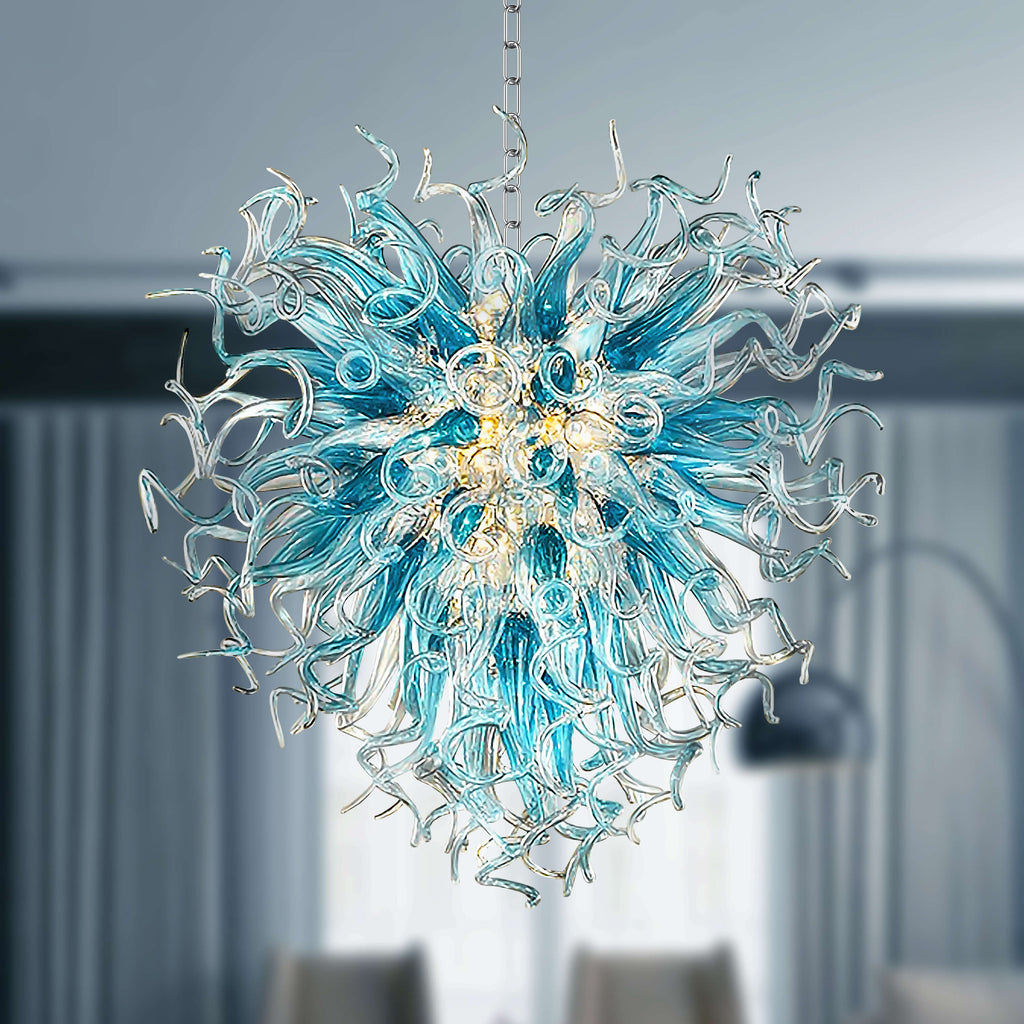 Blown Glass Chandeliers Chihuly Style Navy Blue Pendant Lights