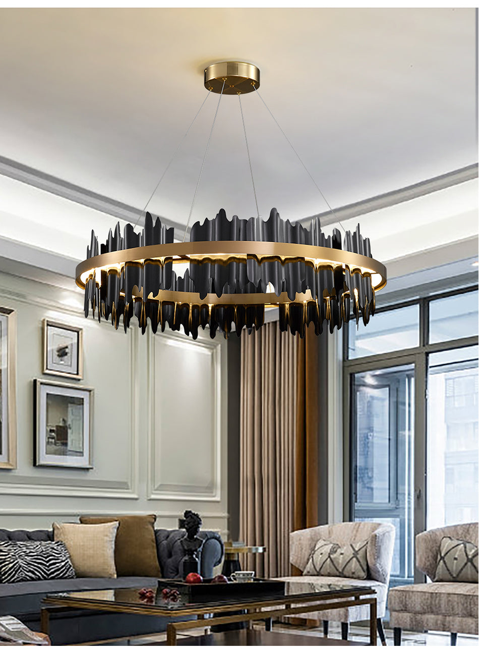 Modern Chandelier Matte Gold Or Copper Ring Lampshade LED Strip Lighting Furniture